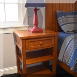 F52. Pottery Barn Teen nightstand with one drawer and two shelves. 29”h x 21”w x 18”d - $125